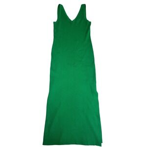 House of Harlow 1960 Green Ribbed Knit V-Neck Dress Sz M Side Slit Sleeveless